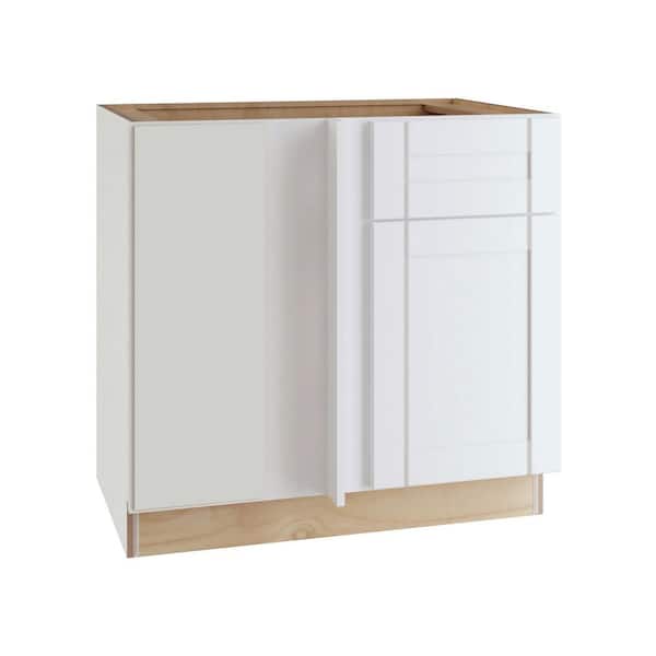 Home Decorators Collection Washington Vesper White Plywood Shaker Assembled Corner Kitchen Cabinet Soft Close Left 36 in W x 24 in D x 34.5 in H