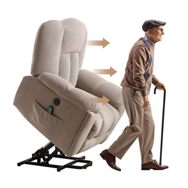 Z-joyee Beige Polyester Recliners Power Lift Recliner Chair