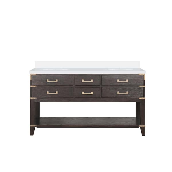 Irvington 60 in W x 22 in D Brown Oak Double Bath Vanity with Cultured Marble Top