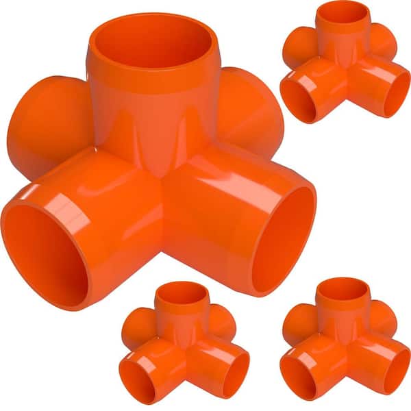 1 in. Furniture Grade PVC 5-Way Cross in Orange (4-Pack)