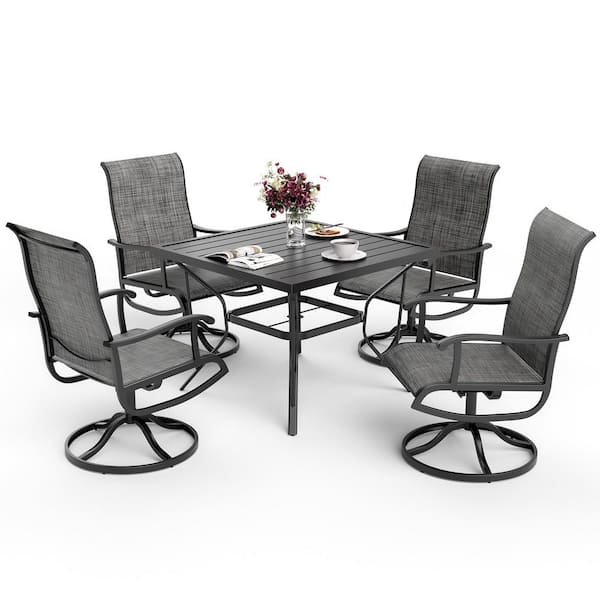 patio様 PamaPic 5-Piece Metal Outdoor Grey Patio Dining Set with 4