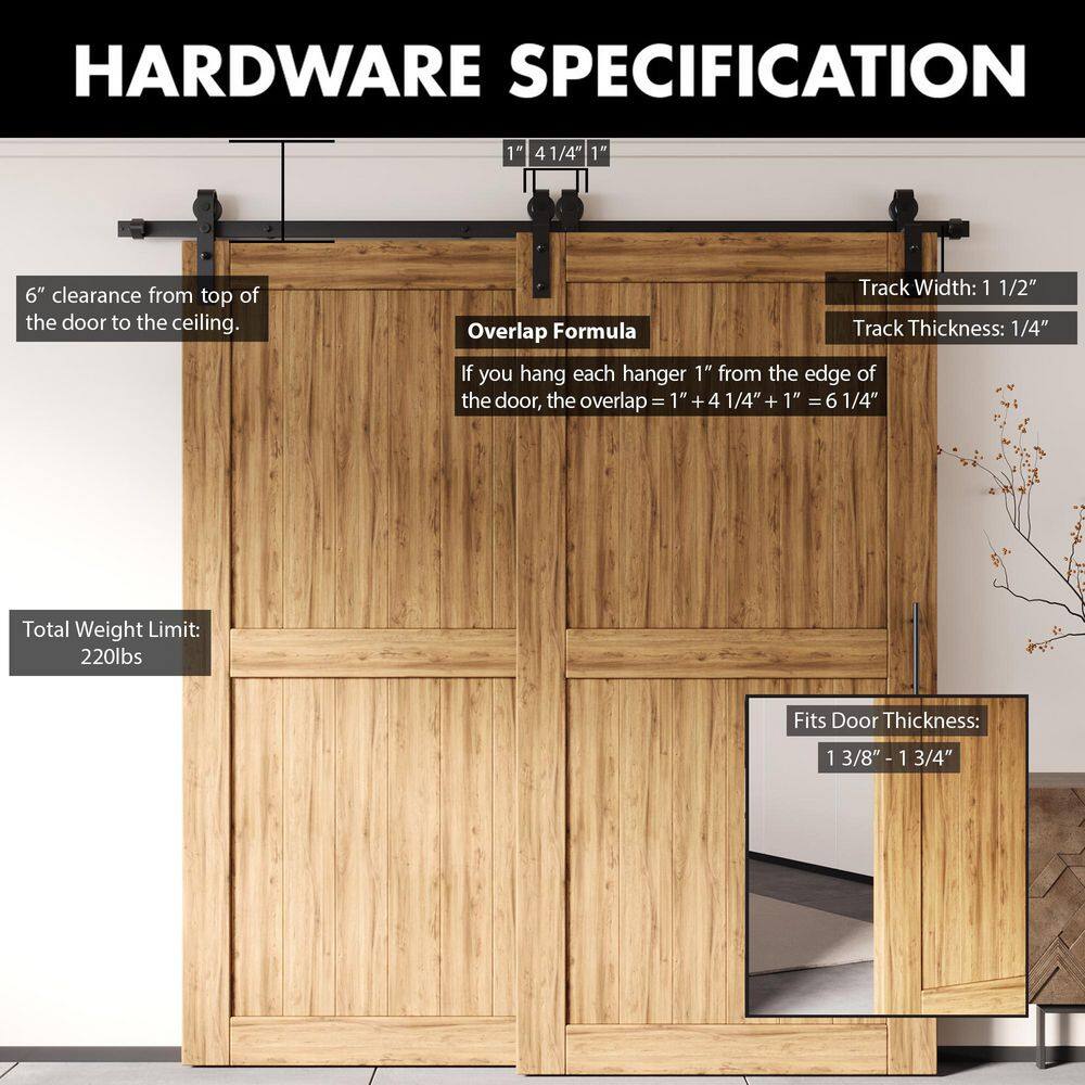 Rustic Black Double Bypass Sliding Barn Door Hardware Kit