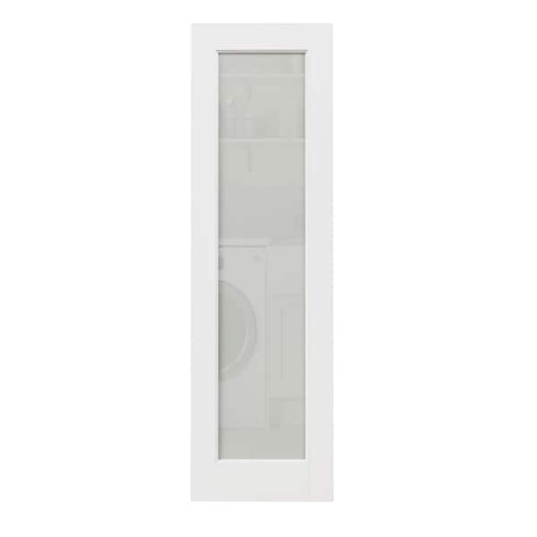 24 in. x 80 in. Solid Core MDF 1-Lite Tempered Frosted Glass and Manufacture Wood White Primed Interior Door Slab