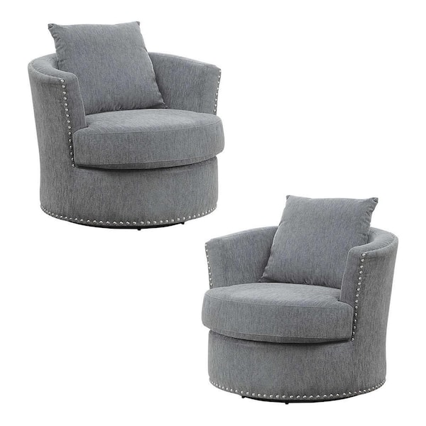 EVERGLADE HOME Driggs 33.5 in. W Tuxedo Arm Chenille Straight Swivel Rectangle Chair in Gray (Set of 2)