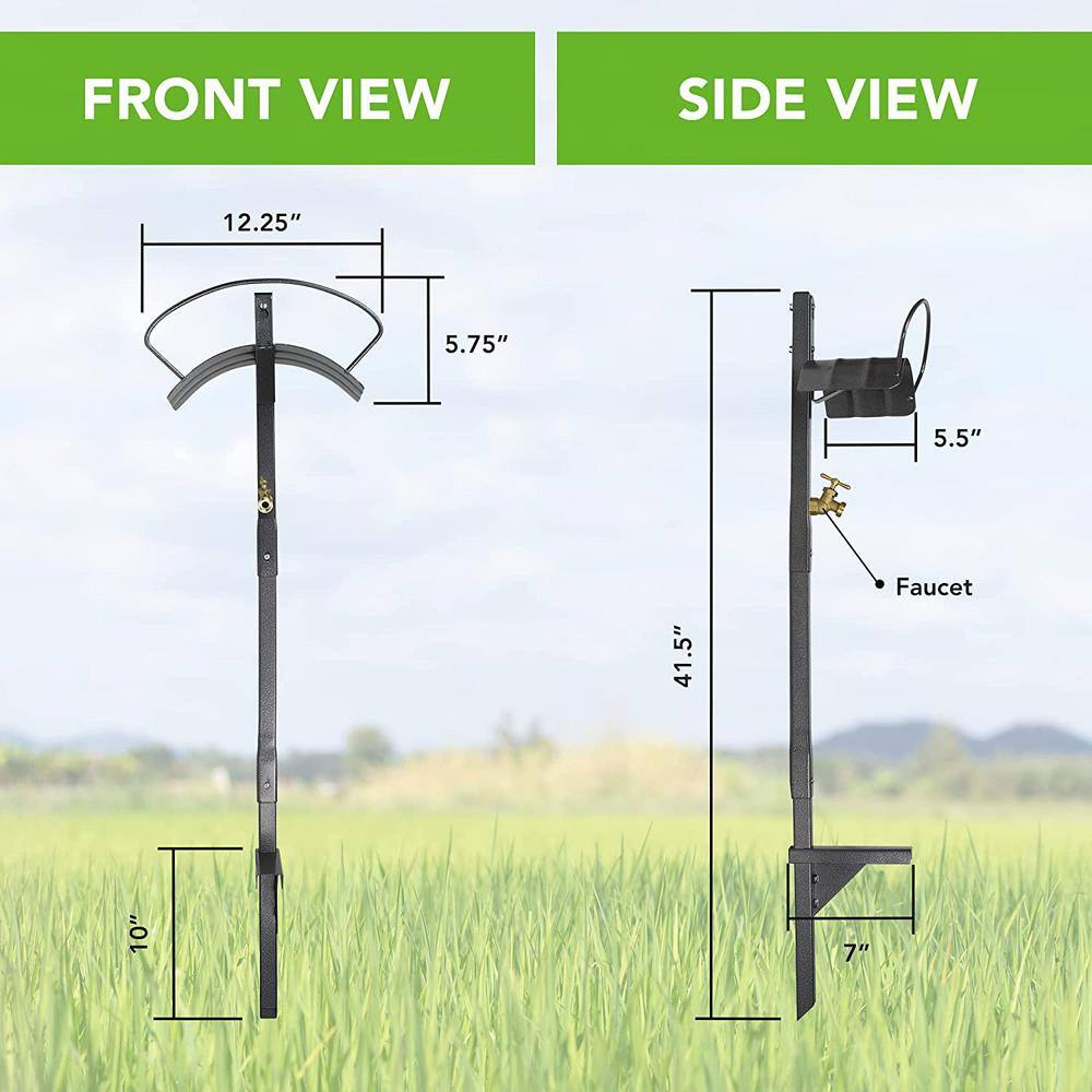 Yard Butler Silver Steel Free Standing Hose Hanger with Spigot