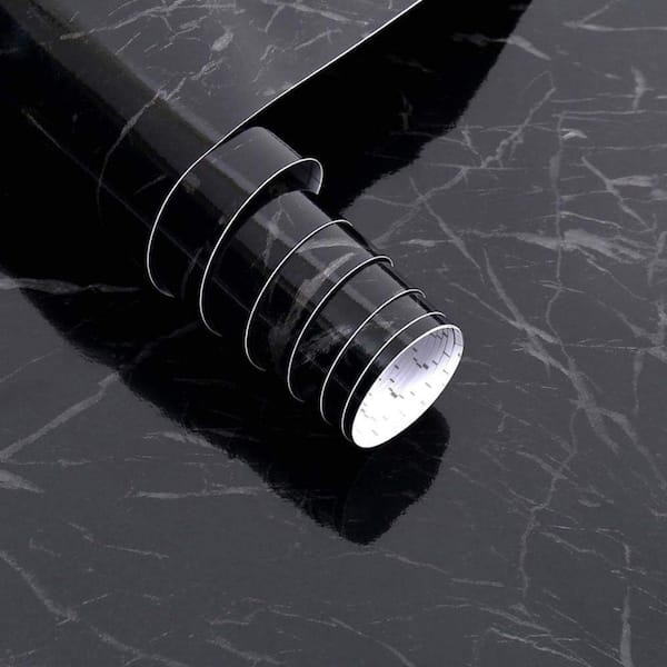 Black Marble Contact Paper Peel and Stick Self-Adhesive Removable Wallpaper Roll,17"×120"