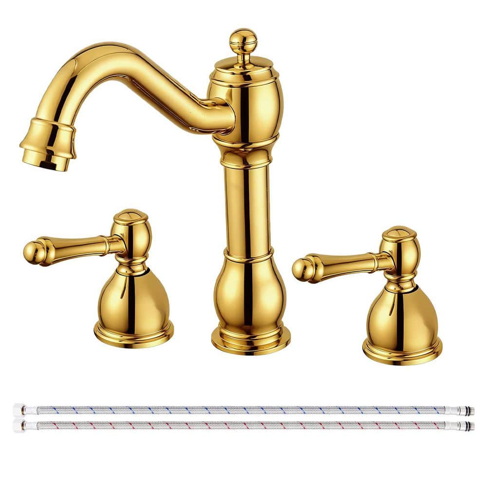 Double Handles 8 in. Widespread Bathroom Faucet 3-Hole Sink Faucet in Polished Gold price history on PriceWatchPro