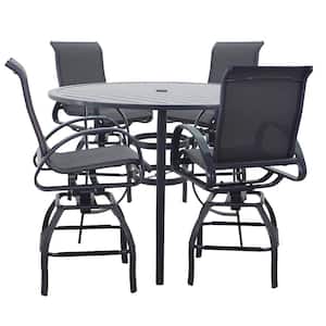 Santa Fe Dark Gray 5-Piece Aluminum Balcony Height 48 in. Round Outdoor Dining Set with 1 Table and 4 Swivel Stools