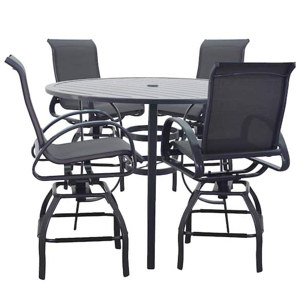 Courtyard Casual Santa Fe Dark Gray 5-Piece Aluminum Balcony Height 48 in. Round Outdoor Dining Set with 1 Table and 4 Swivel Stools