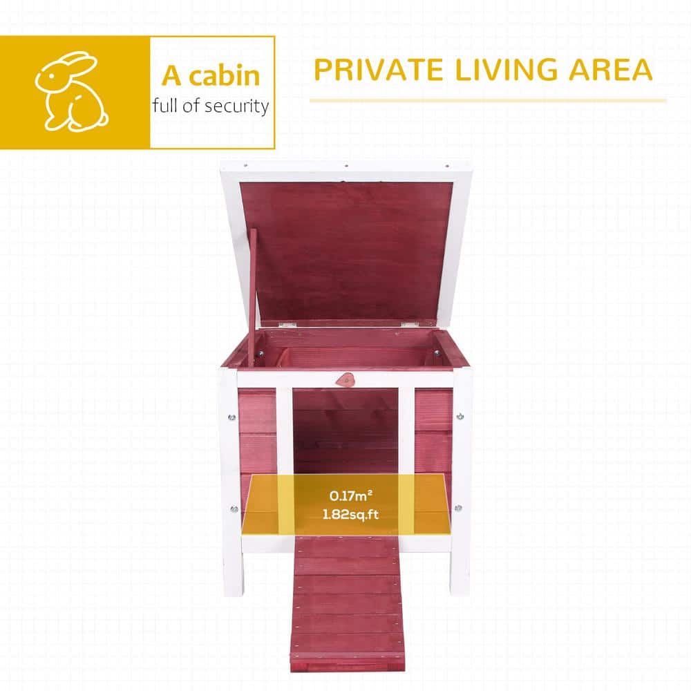 Red and White Wooden Guinea Pig House with Ramp and Roof