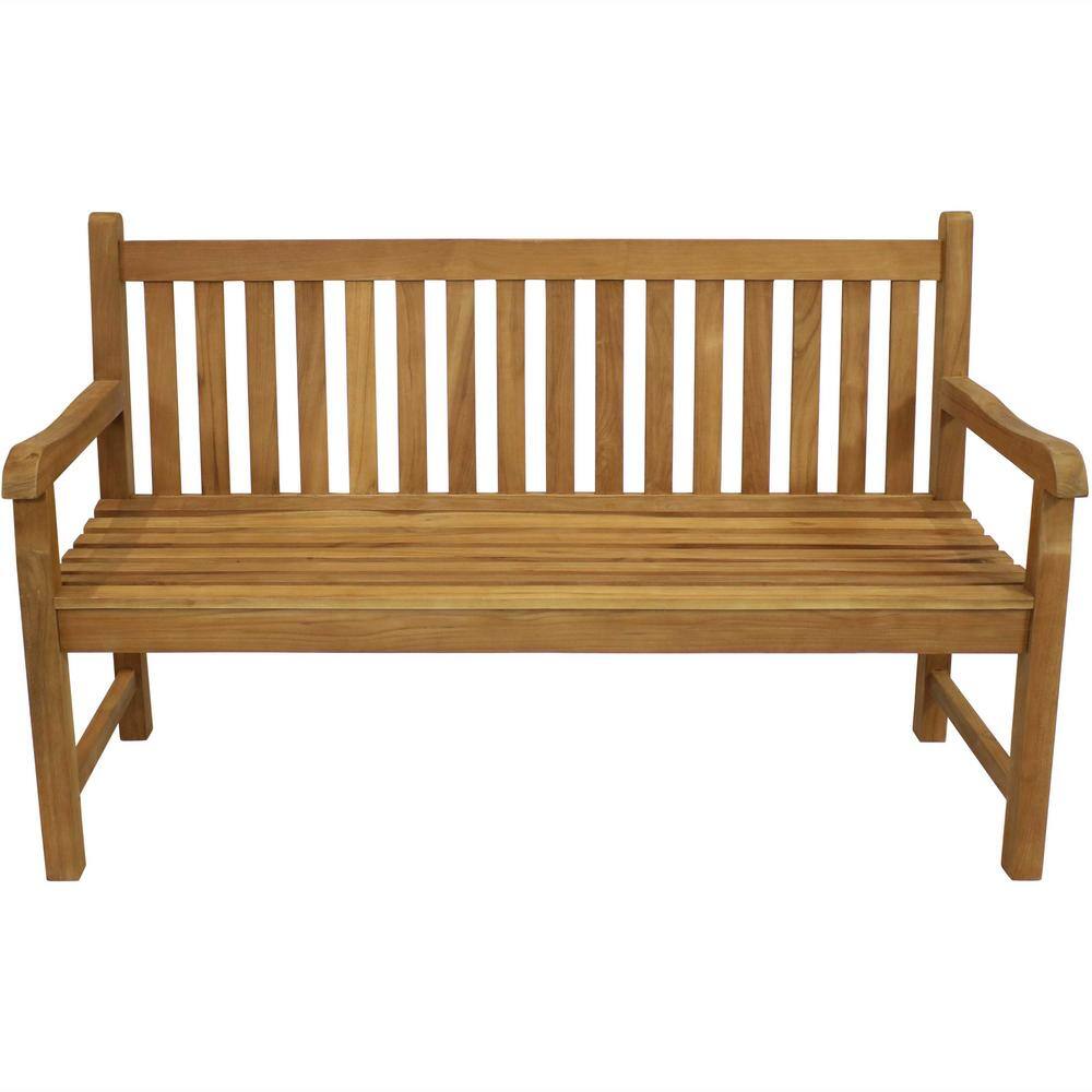 Sunnydaze 59-Inch Light Brown Teak Wood Outdoor Bench