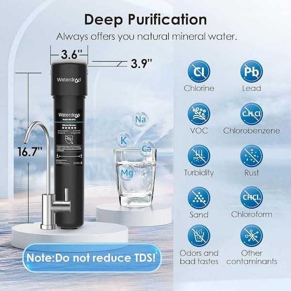 15UB Under Sink Water Filter, Under Sink Water Filtration System for 2-Years, Extra RF15 Replacement Filter