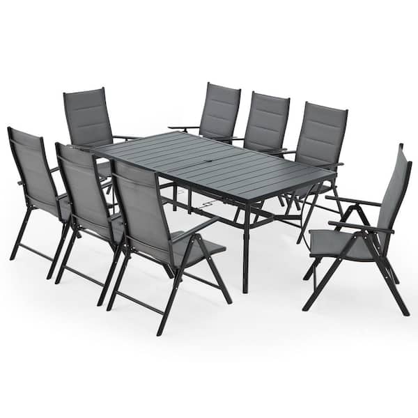 HOMMOW 9-Piece Patio Dining Table Set with Aluminum Foldable Chairs and Metal Table, Patio Furniture Set for Lawn, Backyard