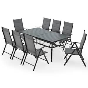 9-Piece Patio Dining Table Set with Aluminum Foldable Chairs and Metal Table, Patio Furniture Set for Lawn, Backyard