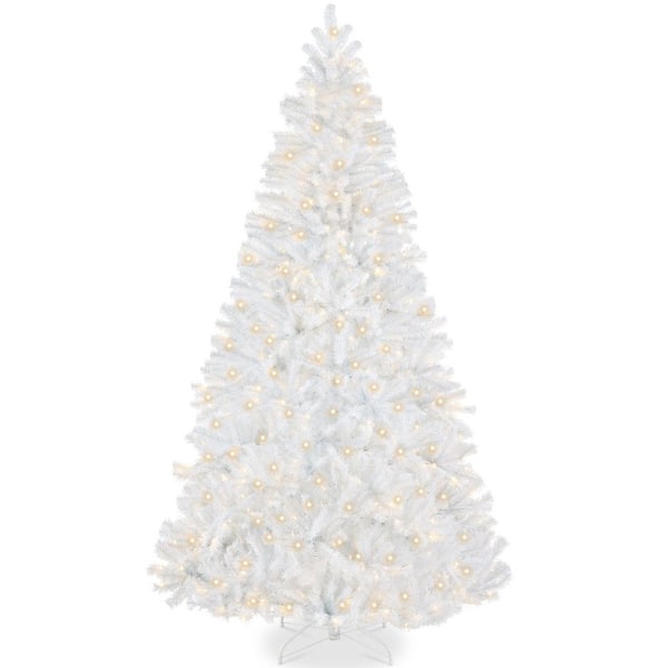 9 ft. White Spruce Pre-Lit Artificial Christmas Tree with Metal Hinges and Foldable Base