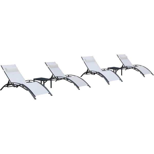 Patio Metal Outdoor Chaise Lounge Set Beach Pool Sunbathing Lawn Lounger Chair Side Table Included (Set of 4)