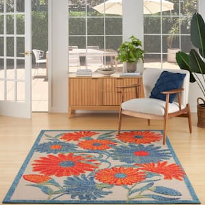 Aloha Ivory Multicolor 5 ft. x 8 ft. Floral Contemporary Indoor/Outdoor Area Rug