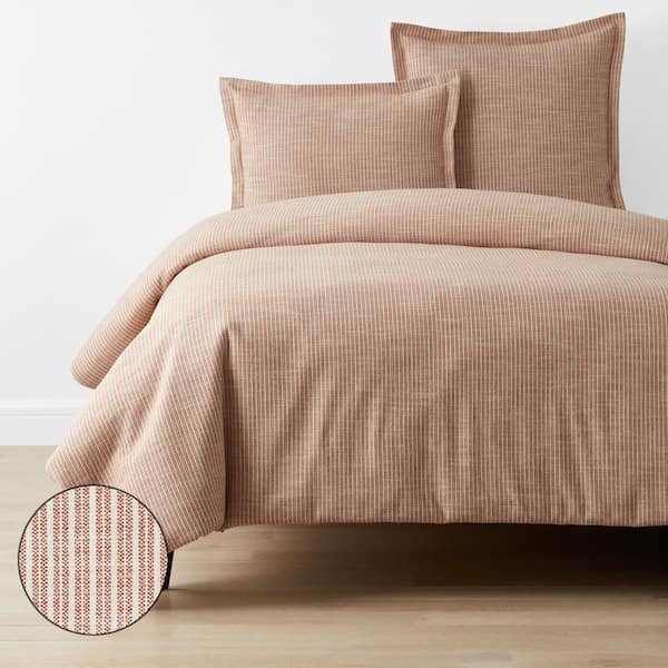 The Company Store Company Cotton Textured Stripe Duvet Clay King Cotton Duvet Cover Set