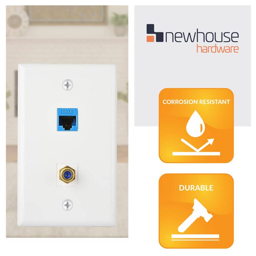 White Polished Double Ethernet & Coaxial Wall Plate, 5-Pack