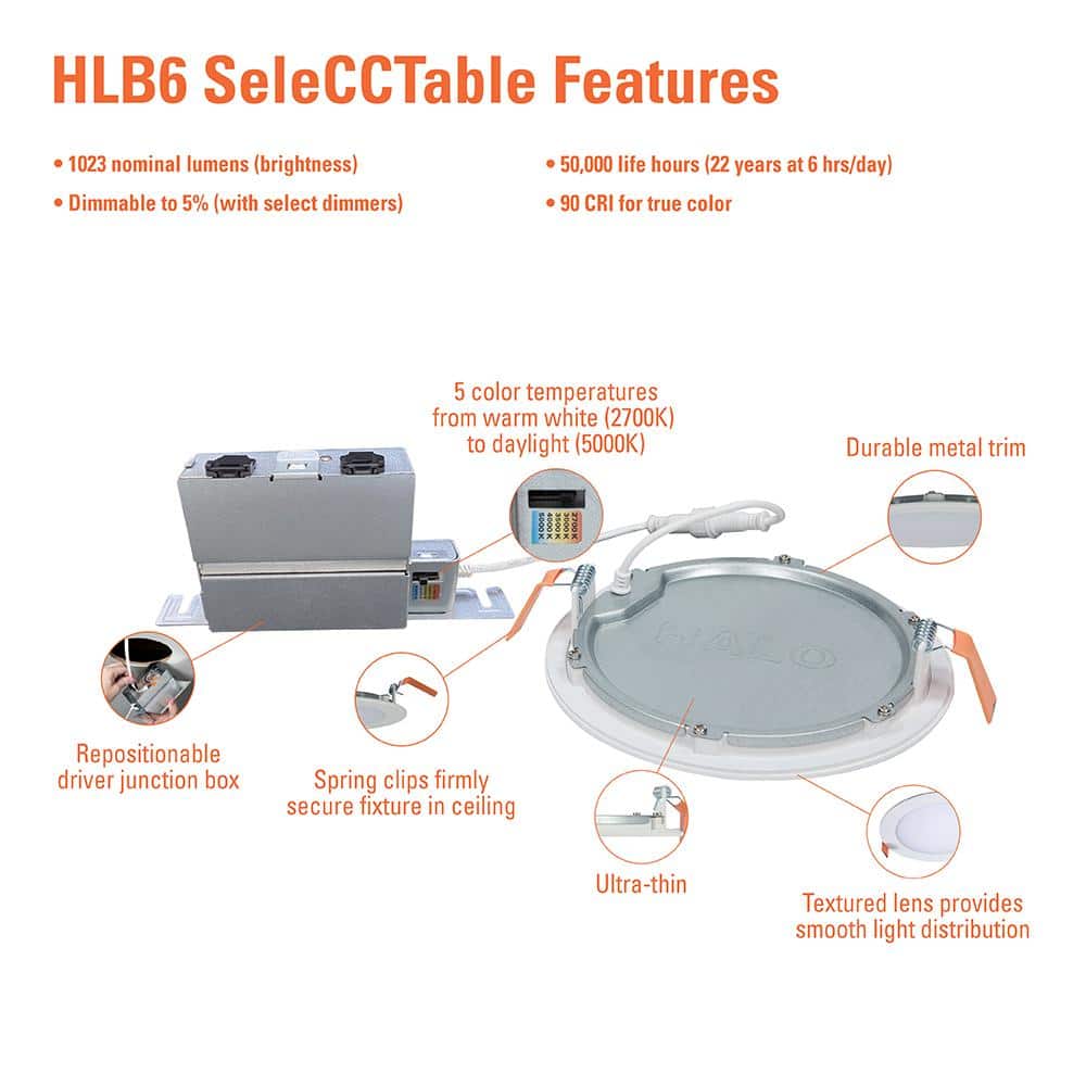 Halo Modern 6" Matte White LED Canless Recessed Downlight Kit