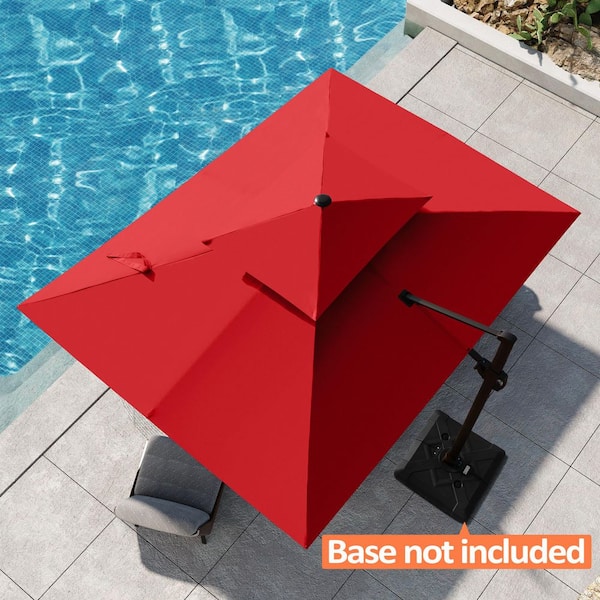 Pellebant Double Top 12 ft. x 9 ft. Rectangular Aluminum Heavy-Duty 360° Rotation Cantilever Patio Umbrella in Red