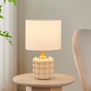 14.75 in. Cream Cracked Ceramic Table Lamp with White Shade