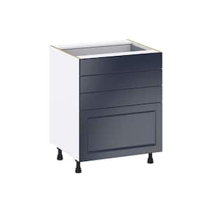 27 in. W x 34.5 in. H x 24 in. D Devon Painted Blue Shaker Assembled Base Kitchen Cabinet with 4-Drawers