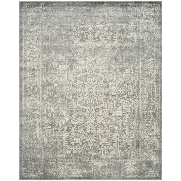 Evoke Silver/Ivory 8 ft. x 10 ft. Distressed Border Medallion Area Rug