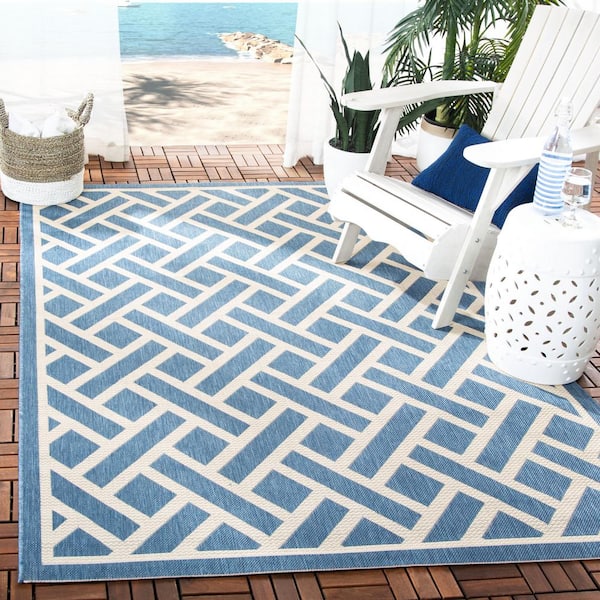 Courtyard Blue/Light Beige 5 ft. x 8 ft. Geometric Indoor/Outdoor Patio  Area Rug