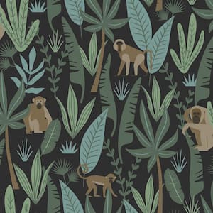 Macaque Dark Green Monkeys Wallpaper Sample