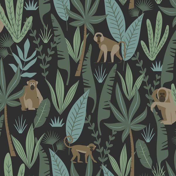 ESTA Home Macaque Dark Green Monkeys Wallpaper Sample