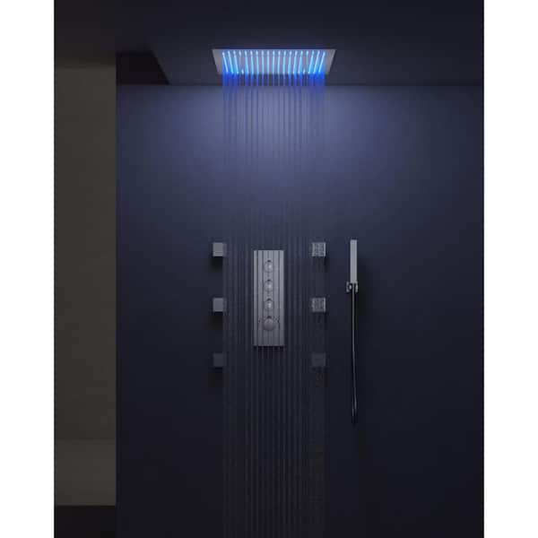 7-Spray 20 in. Flush Ceiling Mount Fixed and Handheld Dual Shower Head with LED in Matte Nickel (Valve Included)