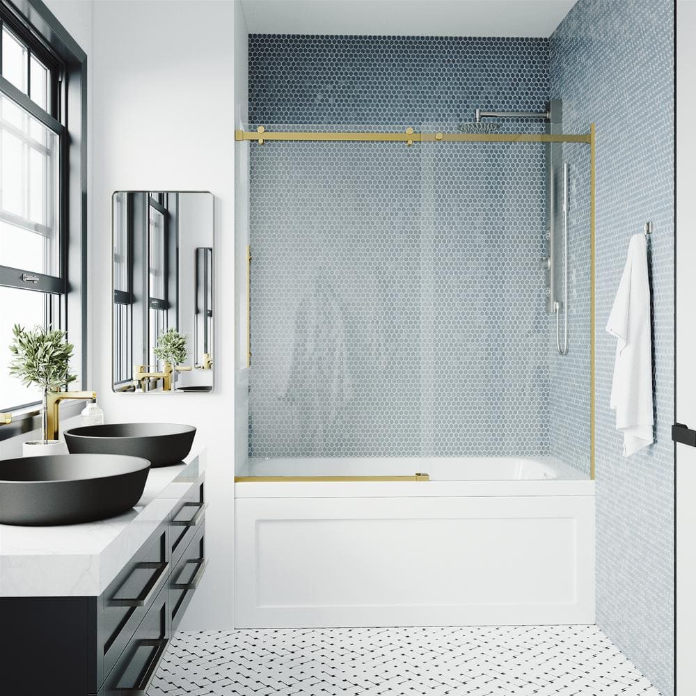 Luca 60" Matte Brushed Gold Frameless Sliding Tub Door