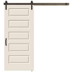 36 in. x 84 in. Rockport Primed Smooth Molded Composite MDF Barn Door with Rustic Hardware Kit