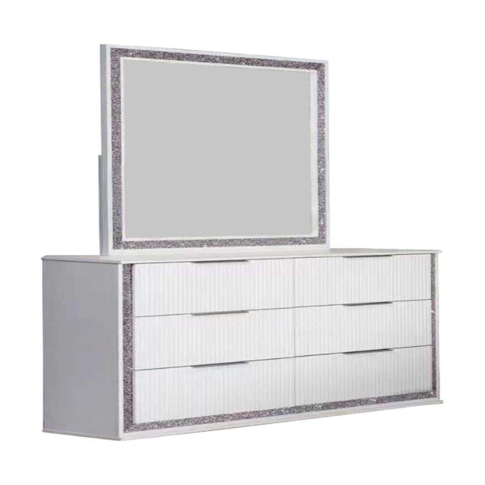 Best Quality Furniture Analis White Color 6 Drawer Dresser With Mirror