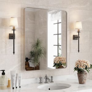 28 in. W x 36 in. H Premium Aluminum Framed Rectangular Bathroom Vanity Wall Mirror in Brushed Nichel