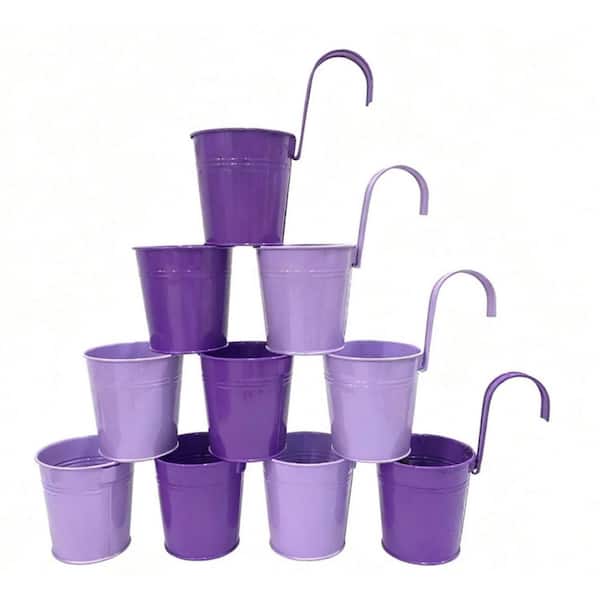 Small Hanging Planters-10 Pack, 4 Inch Purple Metal Bucket Small Flower Pots