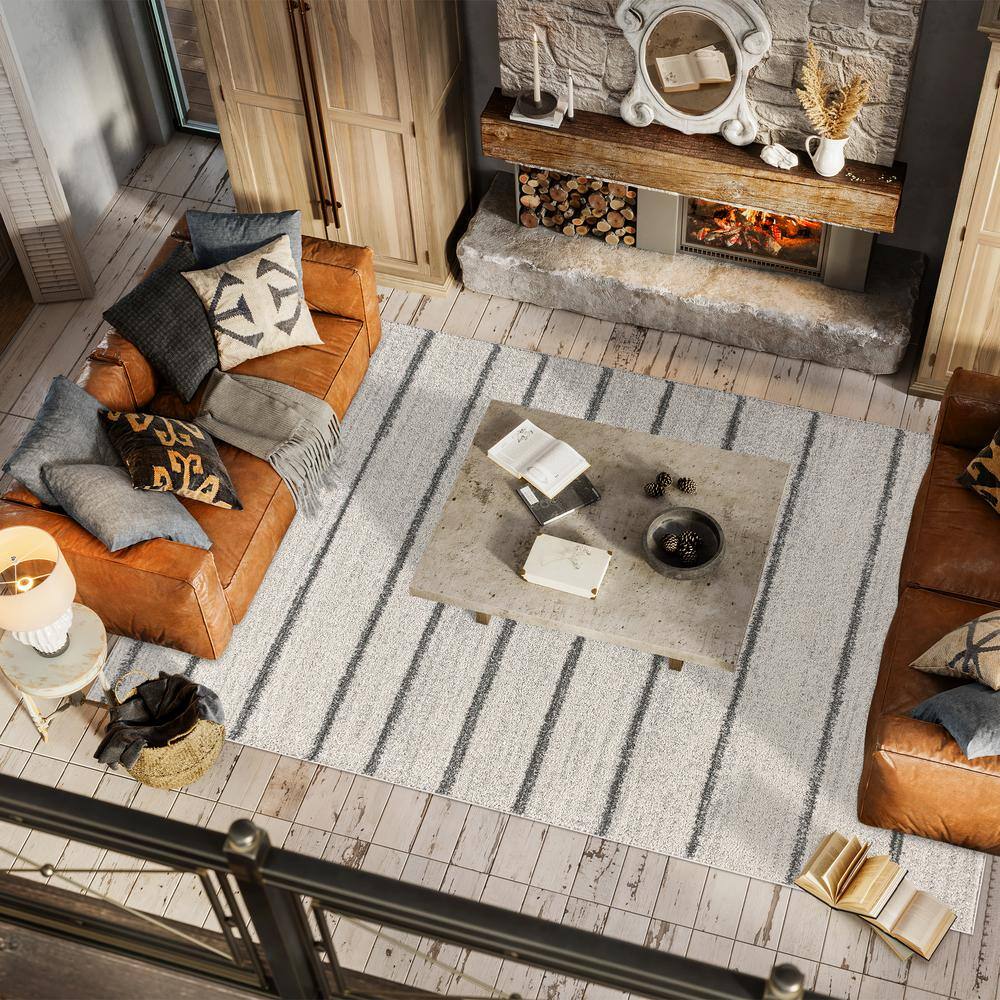 Williamsburg Gray and Cream Stripe Synthetic Area Rug