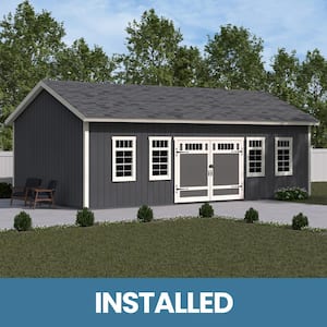 Professionally Installed Vertex 28 ft. x 16 ft. Outdoor Wood Storage Shed with Driftwood Gray Shingles (448 sq. ft. )