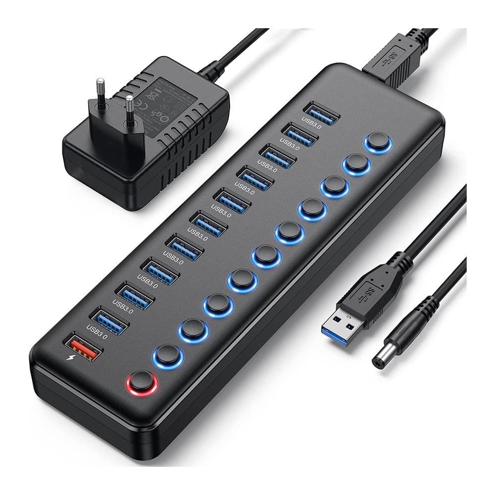 11-Port Powered USB Hub 10-High-Speed USB 3.0 Ports plus 1-Smart Charging, 