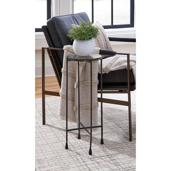 Signature DESIGN BY ASHLEY Newgoren 11 in. Black Round Glass End Table with Finished