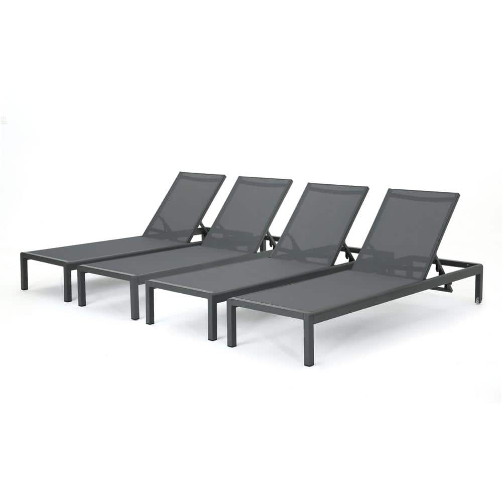 Valentina Dark Grey Aluminum Outdoor Chaise Lounge Set of 4