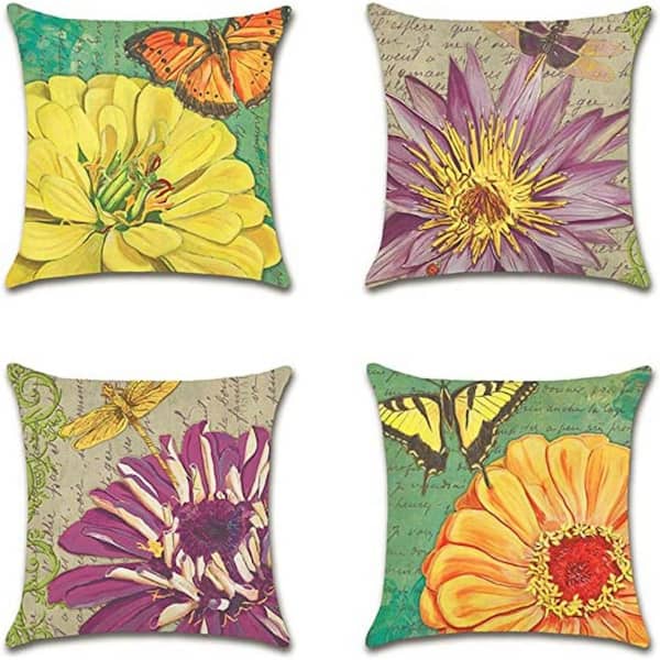 Unbranded 18 in. x 18 in. Decorative Outdoor Throw Pillow Covers Daffodil Pattern Waterproof Cushion Covers (Set of 4)