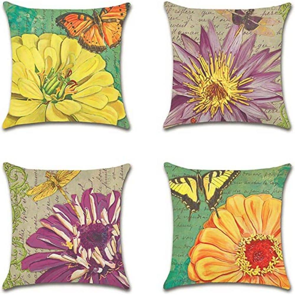 Set of 4 Decorative Outdoor Throw Pillow Covers18 in. x 18 in., Vintage Chr