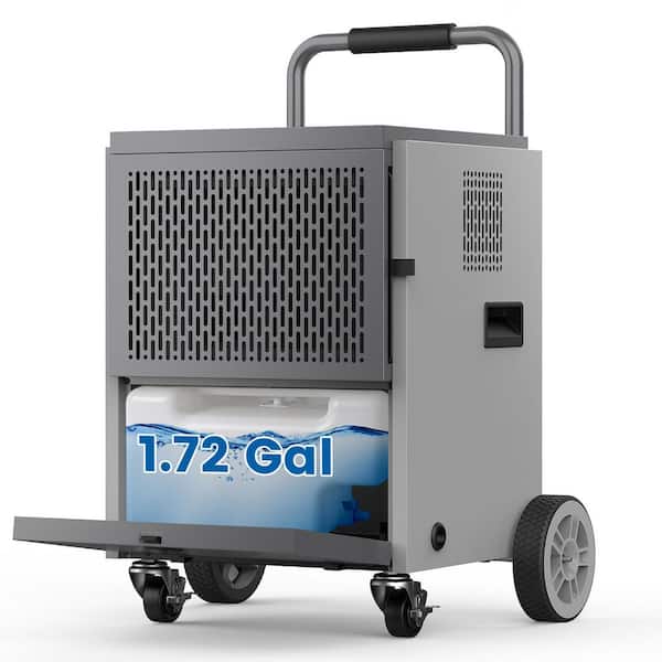 120 pt. 6,500 sq. ft. Commercial Dehumidifier for Basement in Gray, with Bucket, Drain Hose, Industial Use, Metal Case