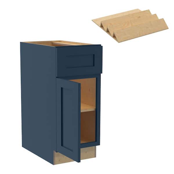 Home Decorators Collection Newport 15 in. W x 24 in. D x 34.5 in. H Assembled Plywood Base Kitchen Cabinet in Mythic Blue with Spice Soft Close LH