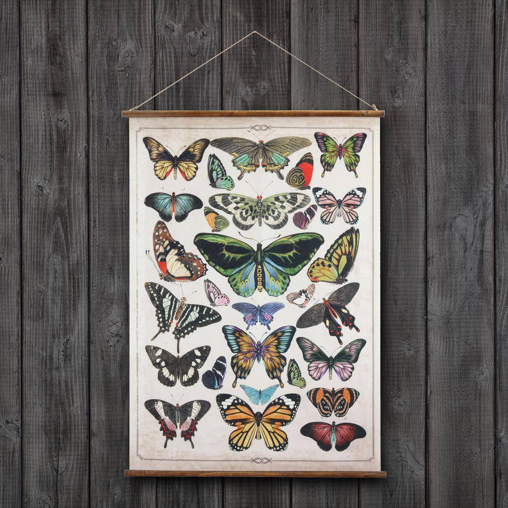 Multicolor Butterfly Canvas and Wood Scroll Wall Décor with Jute Hanger