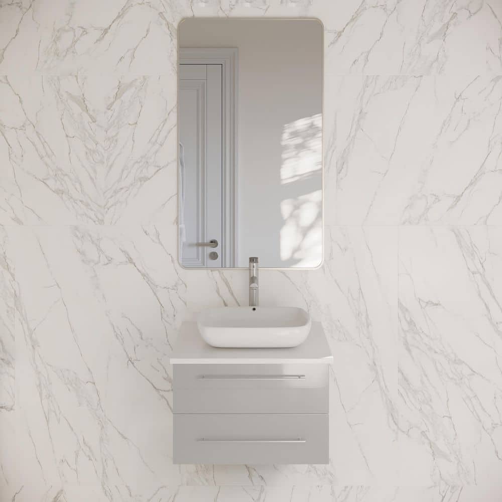Lucera 24" Gray Quartz Stone Wall Mount Vanity with Vessel Sink