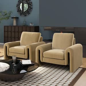 Jennifer Taylor 40 in. Arched Brown Beige Performance Velvet Arm Chair