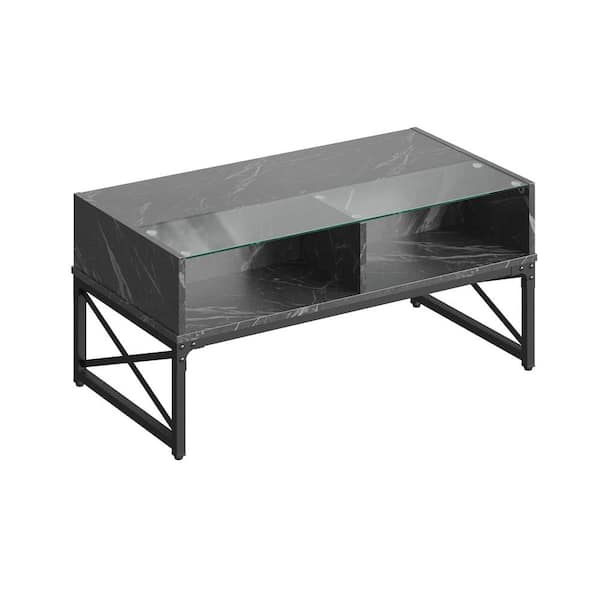 Bestier Round Coffee Table with Storage, Living Room Tables with Sturdy  Metal Legs, Black Marble